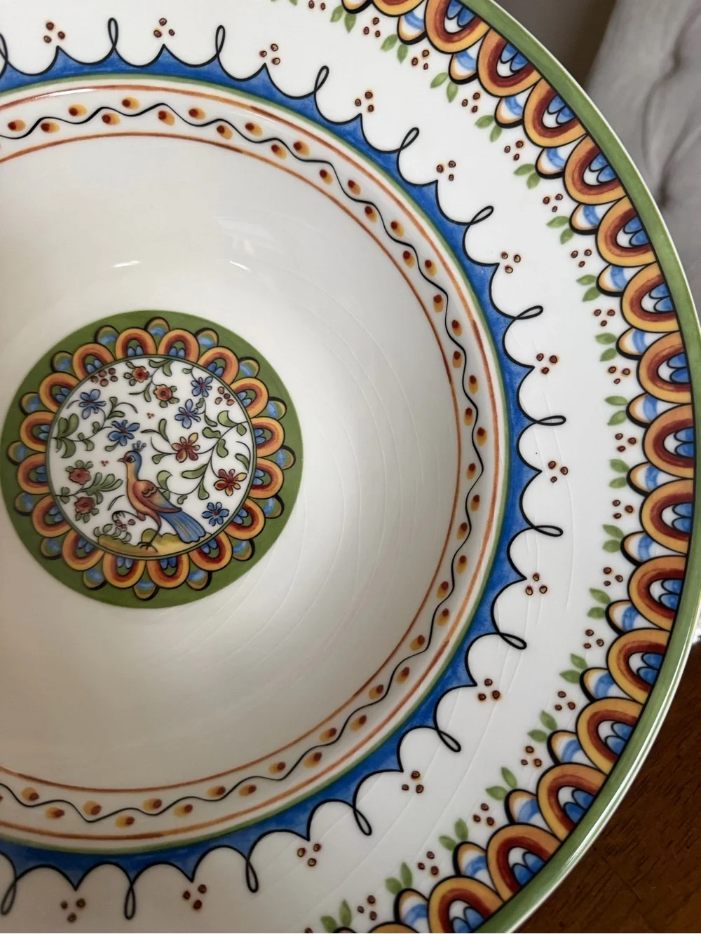 Deruta Style Ceramic Peacock Pasta Bowl